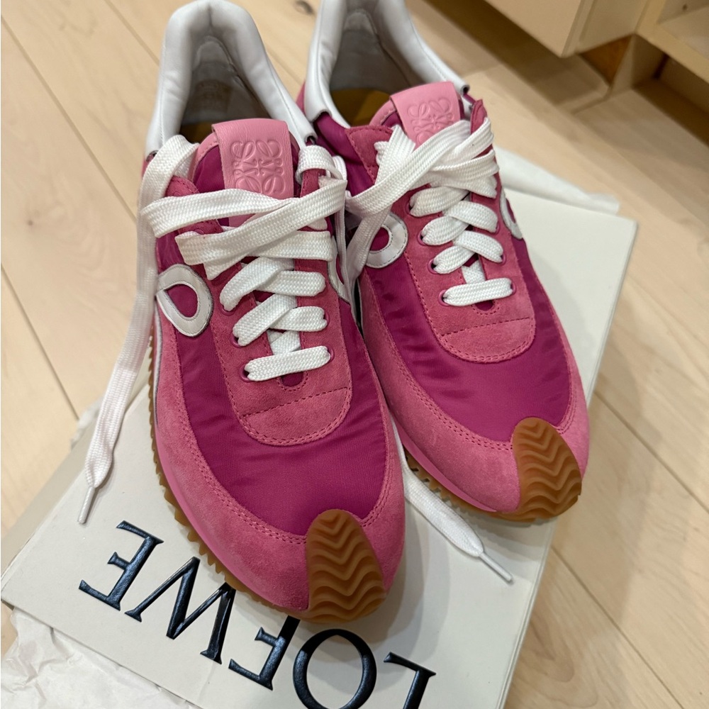 Loewe Pink and White Sneakers with Retro Design